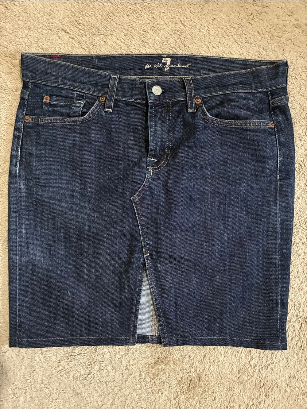 7 For All Mankind Front-Slit Denim Mini Skirt